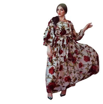 China Islamic Clothing Turkish Abayah Polyester Flower Printed Bohemia Pleated Jalabiya Women Muslim Abaya Turkey Dubai Dress for sale