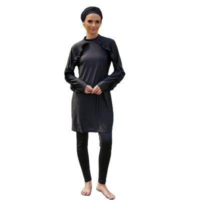 China Polyester Black Ruffle Swimwear Turkey 3pcs Muslim Hijab Patchwork Long Sleeves Sports Swimwear Islamic Wear Swimwear for sale