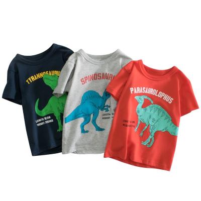 China New Style Kids Summer Breathable Crewneck T-shirts Boys Short Sleeve Dinosaurs Printing Cartoon Pure Cotton Clothing Pullover for sale