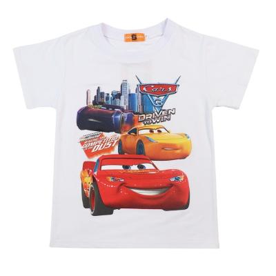 China Wholesale Breathable Kids Clothes Boys T-shirt Car Shorts Sheath Kids Tee 100% Cotton Main Cartoon Driving City Printed Kids Tee for sale