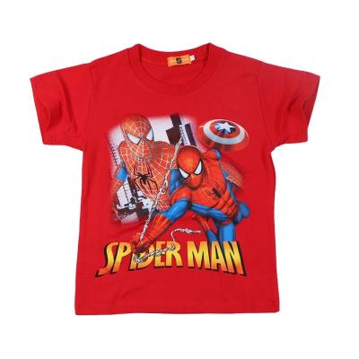 China Breathable Boys Stitching Short Sleeve 100 Cotton Kids Summer Clothes Spider Man Printed Top Pullover for sale