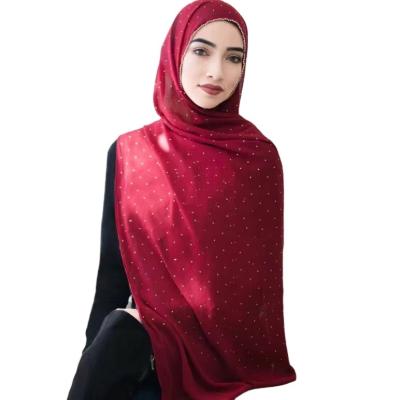 China Newest Hijab Designs Muslim Women Bead Diamond Bubble Heavy Chiffon Elegant Square Hijabs For Islamic Arab Girls 180*70cm for sale