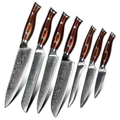 China 67 Layers Damascus VG 10 Steel Knife Knives 7 Pcs Kitchen Knife Set Disposable With Handle Group Of Ten for sale