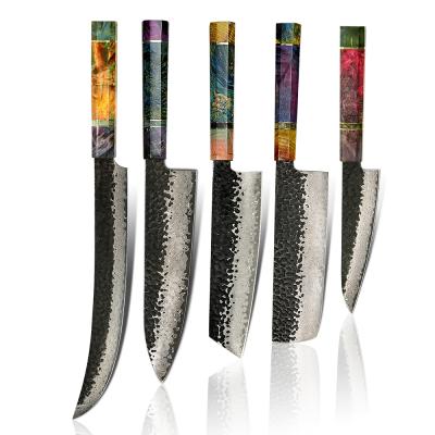 China Hot Sale Disposable Yangjiang Knife AUS-10 Damascus Steel Amber Core 67 Layers Kitchen Knife Set for sale