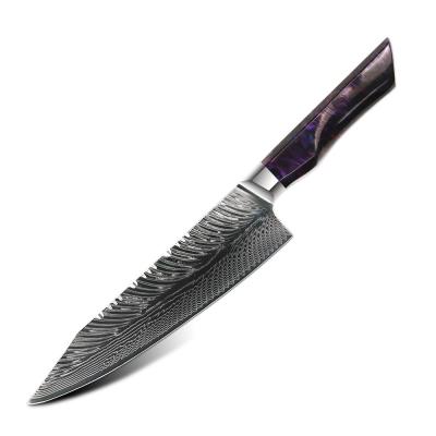 China Disposable Professional Colorful Resin Wood Handle 8 Inch 67 Layers Damascus Steel Japanese Chef Knife Knife for sale