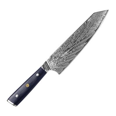 China Viable hot sales 67layers vg10 Damascus steel kiristuke knife with blue honeycomb resin handle for sale