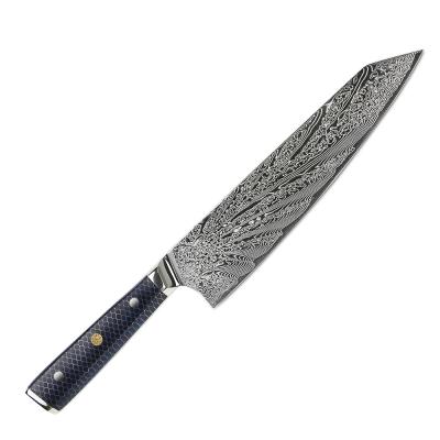 China Viable hot sales 67layers vg10 Damascus steel kiristuke knife with blue honeycomb resin handle for sale