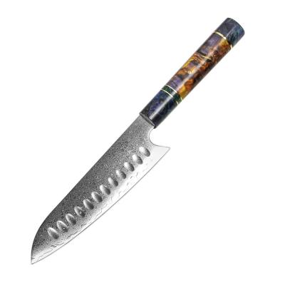 China 67 Layers Durable Damascus Steel Santoku Professional Chef Knife With Stablized Wooden Handle for sale