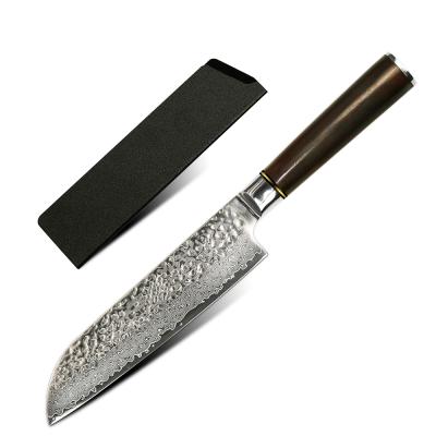 China Hot Sale Disposable AUS10 Damascus Steel Core 67 Layers Santoku With Sandal Premium Wood for sale