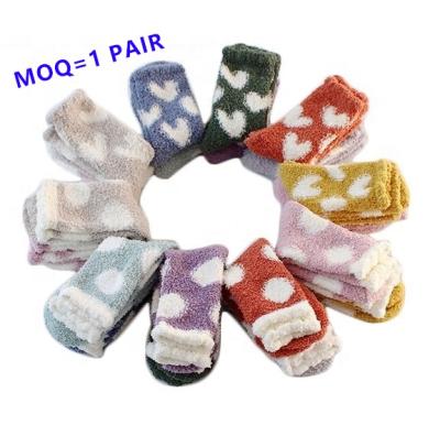 China QUICK DRY Ready to Ship High Quality Thick Colorful Dots Fuzzy Socks Heart Women Microfiber Hot-selling 1 Pairs for Winter for sale