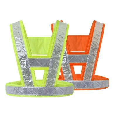 China Customized Reflective Safety Harness Windproof Waterproof For Traffic V Logo Custom Fluorescent Visibility Construction Breathable Riding Vest for sale