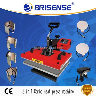 China Factory direct sale Brisense home brand 8 use in 1Multifunction combo heat press machine for sublimation printing T-shirt, cap, cap, plate for sale