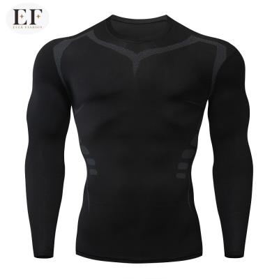 China Ever Logo Print Fitness Sportswear Tight Gym Quick Dry Breathable Fashion Customized Sweat Wicking Running Long Sleeve Training Top For Men for sale