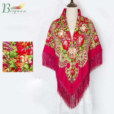 China Autumn And Winter Ladies Print European Warm Tassel Shawl Russian American Scarf Square for sale