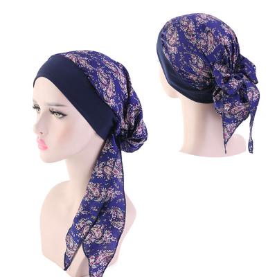 China New Print Ladies Headscarf Hat Hood Knot Beanie African Soft Warm Muslim Turban for sale