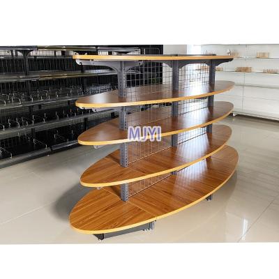 China Shelf Display Rack Supermarket Grocery Double Sided Steel Wooden Shelves for sale