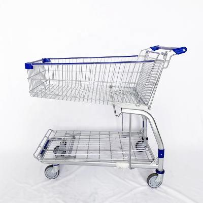 China Unfolding Supermarket Shopping Trolley Metal Powder Coating Large Shopping Carts For Metro for sale