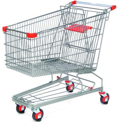 China Unfolding Cheap 80l 4 Wheels Wire Grocery Cart Supermarket Metal Shopping Trolley for sale