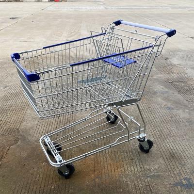 China Shopping Cart Unfolding Customized Steel Supermarket Trolley With Plastic Cover for sale