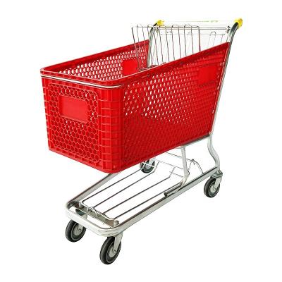 China Large Red Plastic Unveiling 100l Grocery Shopping Cart for sale