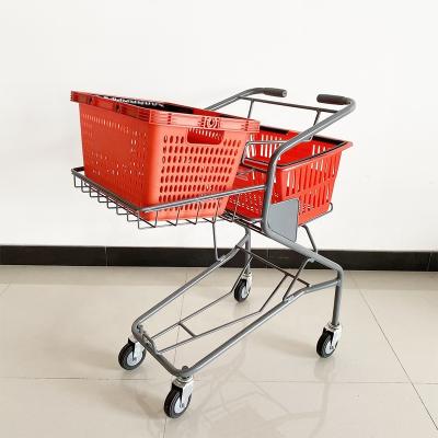 China Hot Selling Supermarket Trolley 2 Tier Folding Shopping Trolley for sale