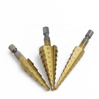 China Plastic Box Step Drill Bit 3-12mm 4-12mm 4-20mm HSS Titanium Wood Power Tools HSS Metal Drilling for sale