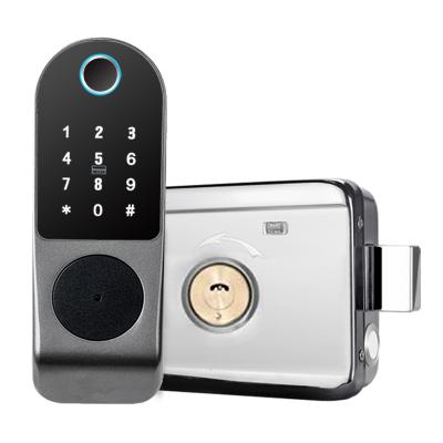 China Easy Iron Wooden Smart Door Lock IC Card Fingerprint Door Installation Electronic Biometric Smart Door Lock for sale