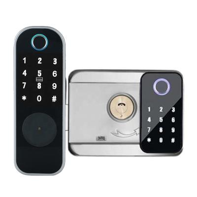 China Fingerprint/card/key/APP unlock iron door double sided smart lock fingerprint digital card password smart lock for sale