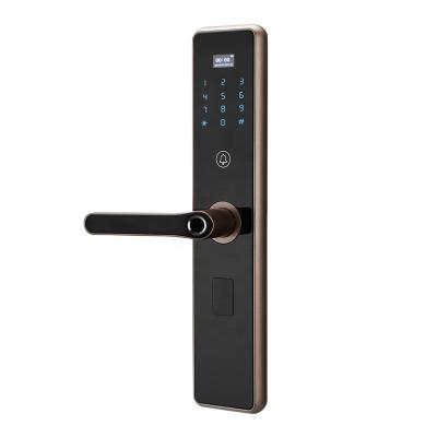 China Apartment / Home Swipe Card Fingerprint Electronic Keyless Smart Lock Black Security Smart Door Lock With Lock Cylinder for sale