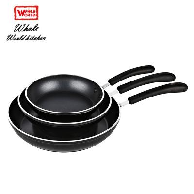 China Eco-Friendly Large Black Aluminum Nonstick Liner 3pcs Sustainable Frying Pan Set With Bakelite Handle for sale