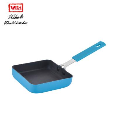 China Sustainable Cooking Supplies Kitchenware Blue Smart Stick Non Pressed Aluminum Square Mini Egg Frying Pan for sale