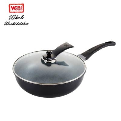 China Sustainable Aluminum Heat Resistant Korean Nonstick Wok Pan With Glass Lid for sale