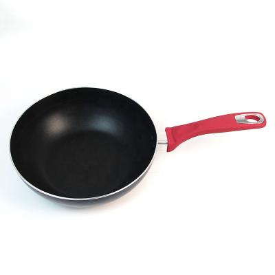 China Sustainable New Style Aluminum Nonstick Wok Pan Soft Touch Handle Wok with Tempered Glass Lid for sale