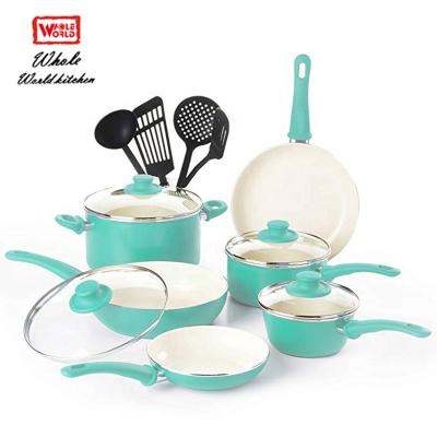 China High Quality Sustainable Cookware Stick Ceramic Coating Aluminum Cookware Unset With Induction Bottom for sale