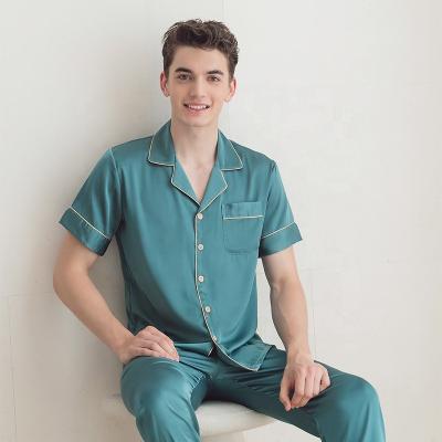 China Breathable summer men's sleepwear high quality ice silk satin short sleeve sleepwear pajamas set for men for sale