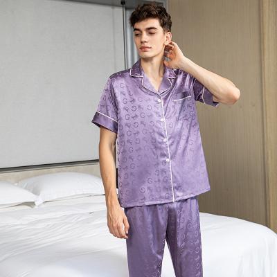 China Stain Breathable Ice Silk Men's Pajamas Set Soft Comfortable Casual Sleepwear Lounge Pajamas Nightgowns Set For Men for sale