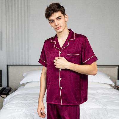 China Men's Loungewear 2Pcs Breathable Pajamas Sets Sleepwear Fashion Mens Jacquard Nightgowns Pajamas Set With Buttons for sale