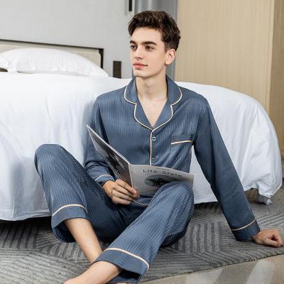 China QUICK DRY lounge men's lightweight jacquard pajamas 2 pieces set luxury ice silk pajamas nightgowns for men for sale