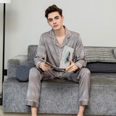 China QUICK DRY Luxury Long Sleeve Mens Sleepwear 2 Pcs Pajamas Lounge Wear Satin Pajamas For Men Set for sale