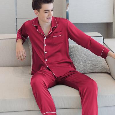 China Designer Customized Breathable 2 Piece Pajama Sets Long Sleeve Top Pants Man Set Sleepwear For Men Red for sale