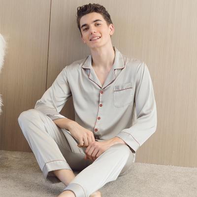 China Luxury Custom Men's Breathable Pajamas Long Sleeves Lounge Wears Ice Satin Silk Men's Pajamas Set Adults Pajamas Sleepwear Men for sale