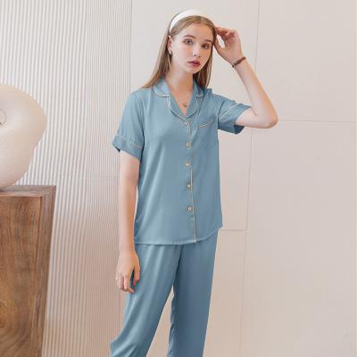 China Breathable 2pcs Women Ice Silk Pajamas Luxury Pajamas Sets Stylish Designer Casual Ladies Sleepwear High Quality for sale