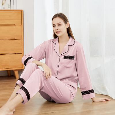 China Solid Color Breathable Lightweight Soft Button Down Designer Women's Pajamas Sleepwear Nightwear Sets for sale