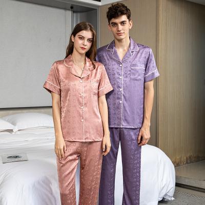 China Breathable High Quality Adult Jacquard His And Hers Luxury Pajamas Sets For Men And Women Set for sale