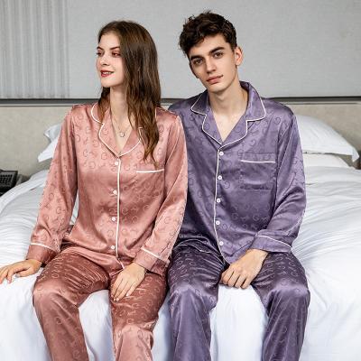 China Breathable 2 Piece Sets Night Wear Mens And Womens Long Sleeve Matching Pajamas Pants Set Couples Unisex for sale