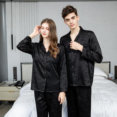 China 2 Piece Breathable Custom Pajamas Long Sleeve Pj Pajamas Couples Satin Sleepwear Sets For Couples Men Women for sale