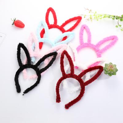 China Hot Selling Ladies Hair Decoration Plush Bunny Ears Hairbands Fabric Rabbit Ears Headband For Girl's Party for sale