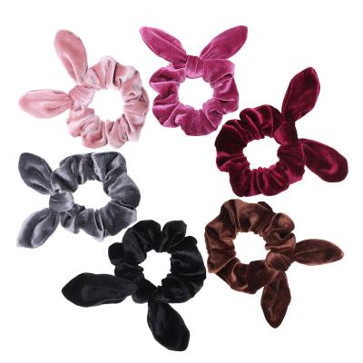 China Ladies Hair Decoration Wholesale Bunny Ear Elastic Velvet Hair Scrunchies Custom Volume for sale