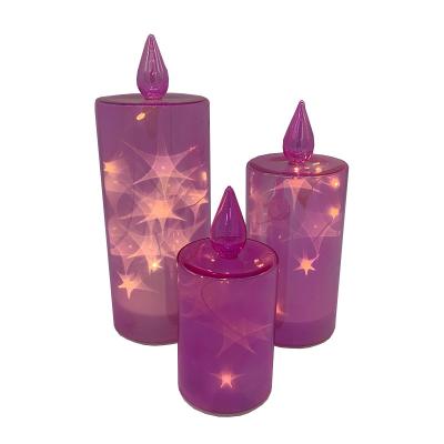 China Christmas Bottle Wire Candle Decorating Century Purple Glass Bottle Three Piece Set Led Lights for sale