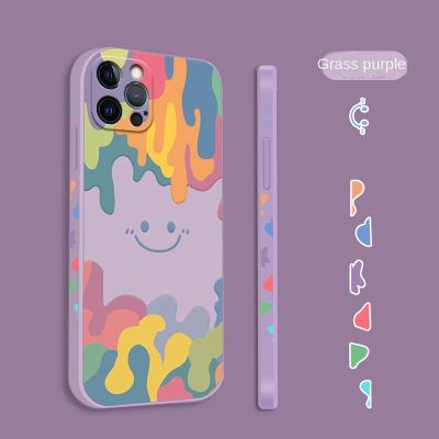 中国 Smiley Face Pattern Liquid Silicone Phone Case All-Inclusive Simple Smile Cube Straight Side For Iphone 13 Pro 販売のため